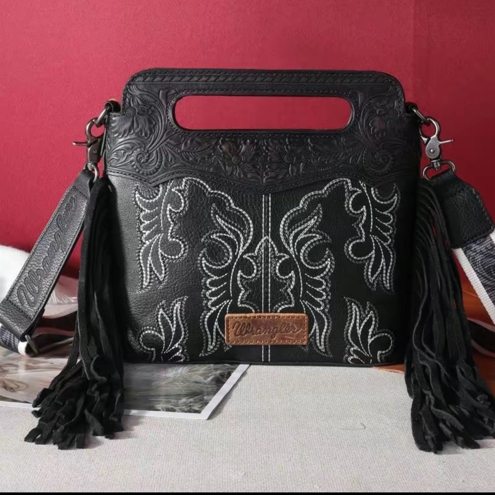 Wrangler Fringe Embossed Crossbody Bag